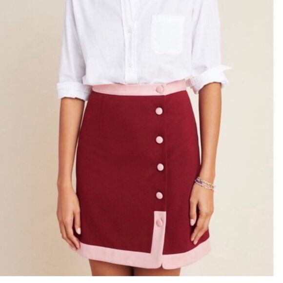 ANTHROPOLOGIE Hutch Milan Color Blocked A line Mini Skirt Buttons Size 4 - Picture 9 of 11